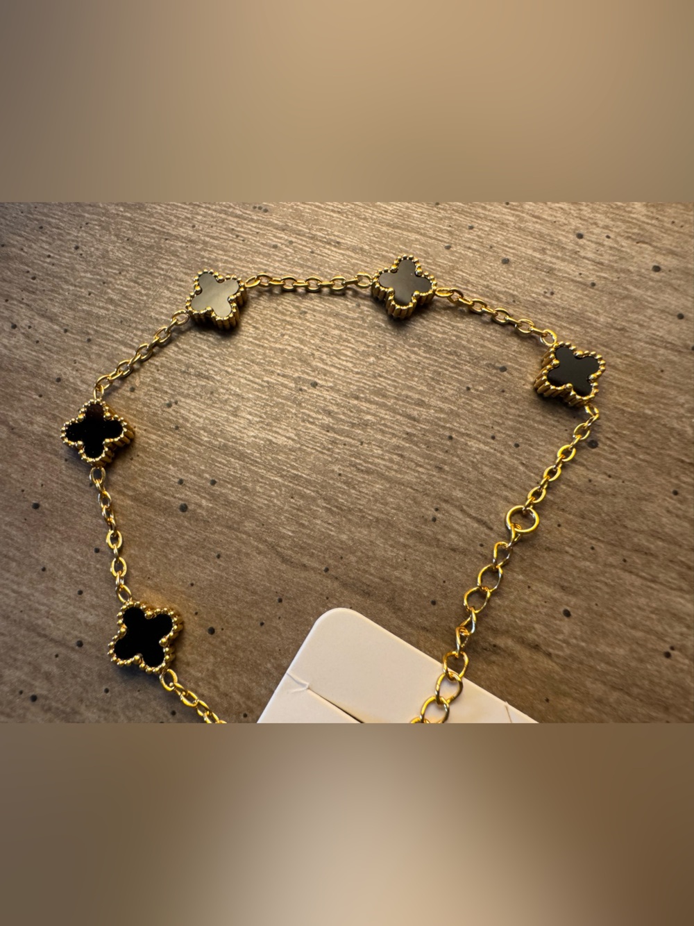 Gold Tone Chain Bracelet with Black Clover Accents - Picture 3 of 6